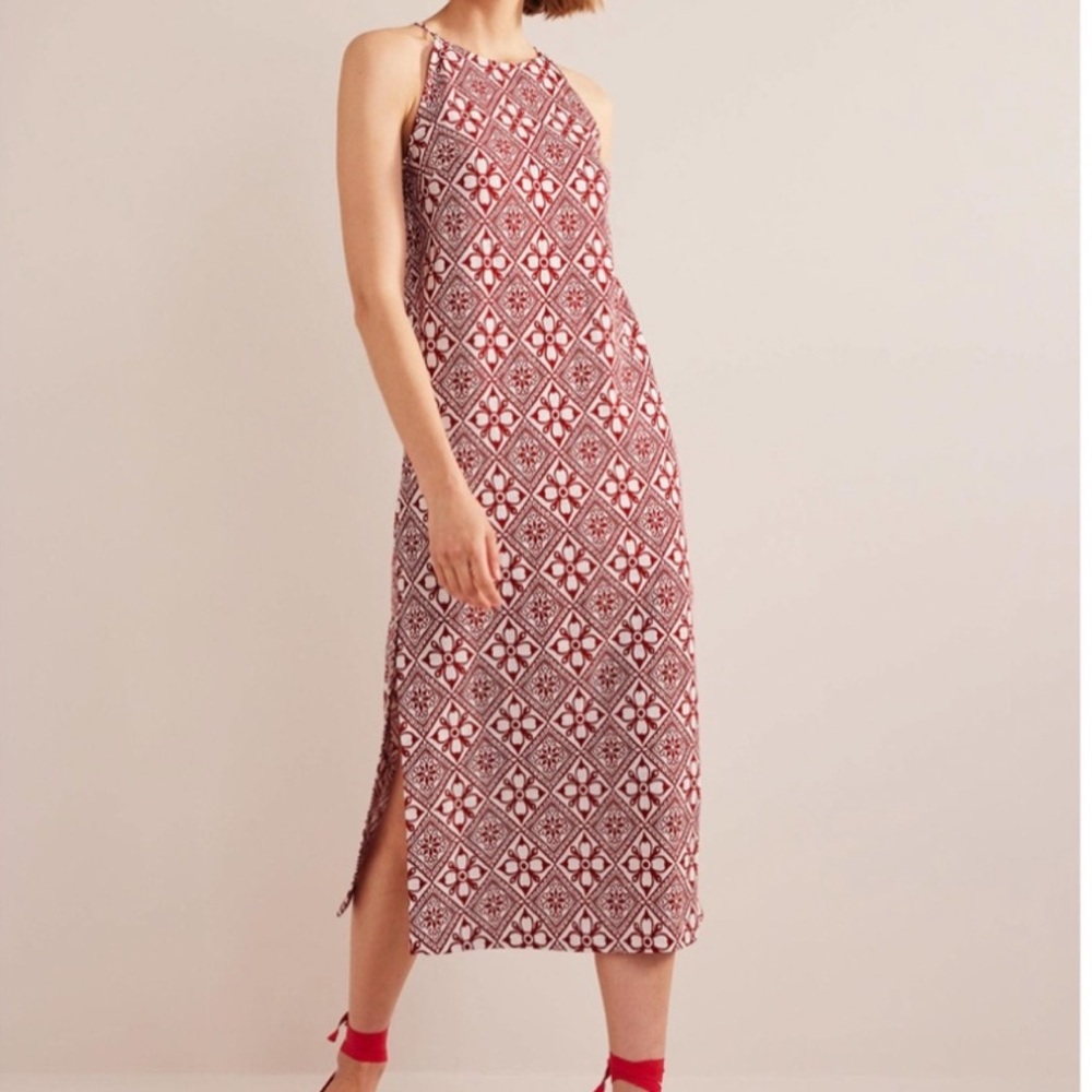 Boden Racer Neck Red and White  Midi Dress 10R